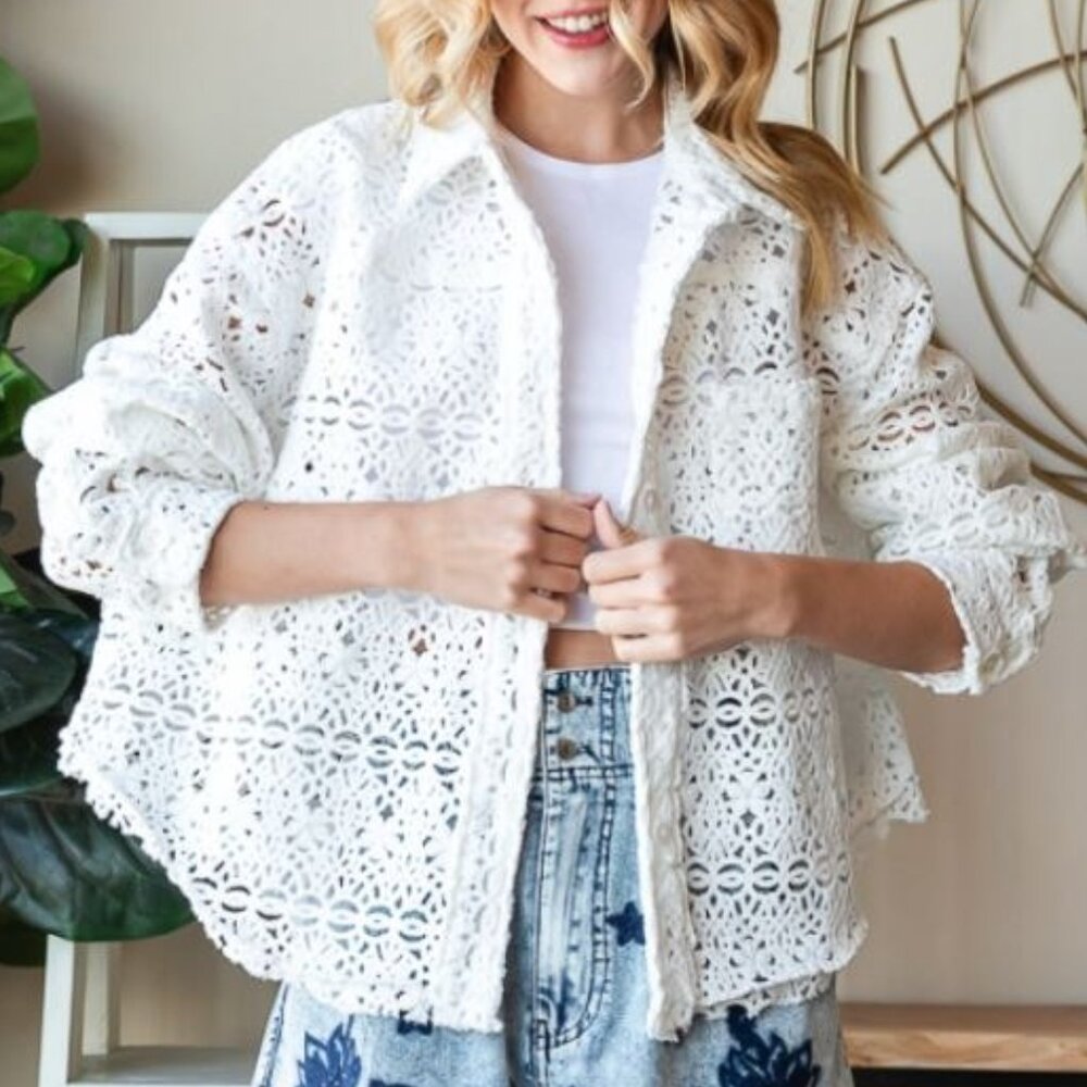 Oli & Hali Pure White Lace Button Shacket